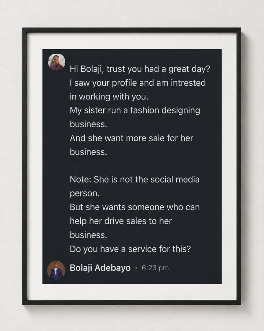 LinkedIn message from a prospect asking about services for a fashion business